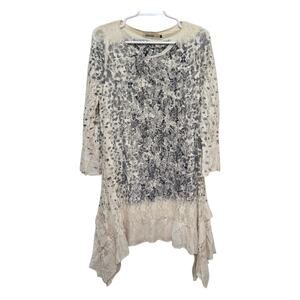 Origami Lace Floral Tunic Top M Boho Ruffle Sheer Blouse